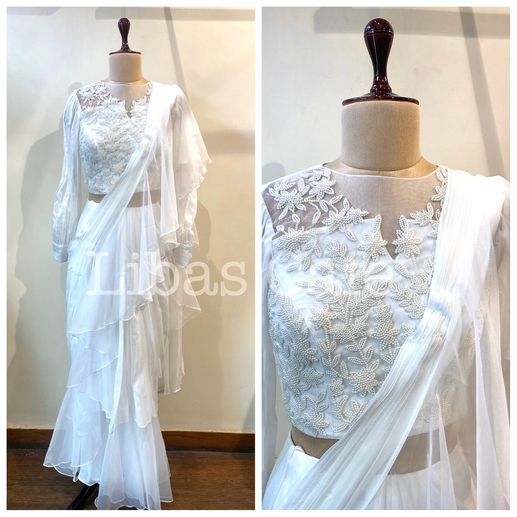 Ivory Drape Ruffle Saree